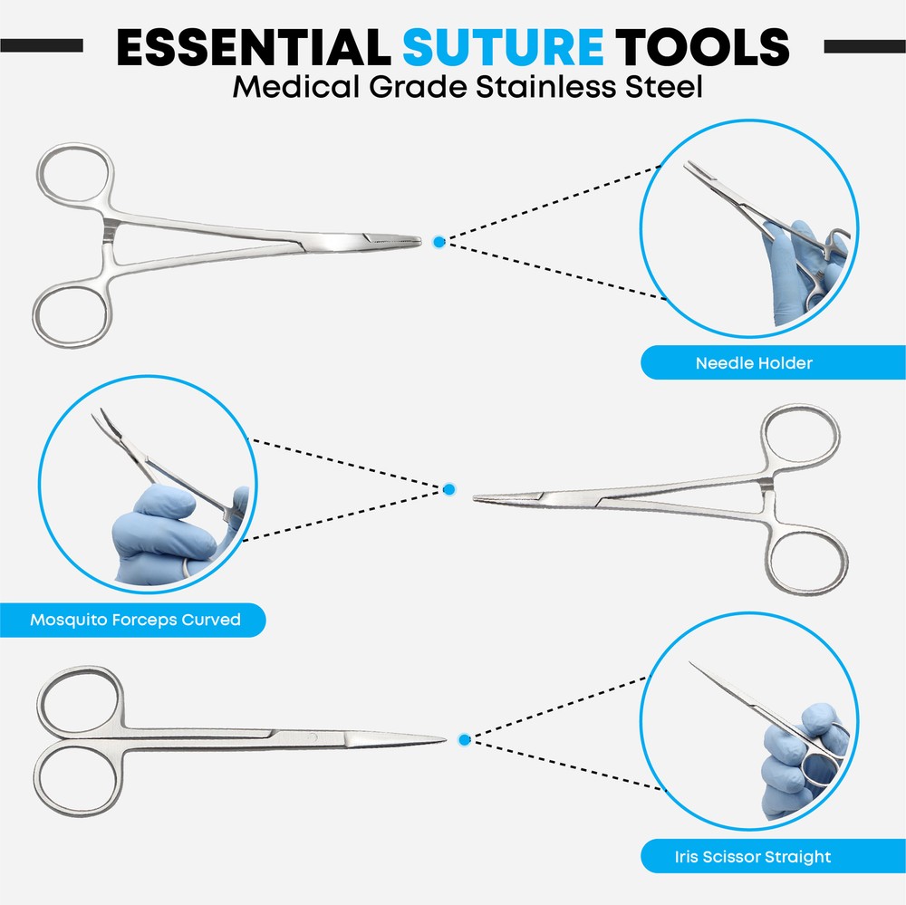 20 Pcs Suture Kit with Scissors Needles and Thread Silicon Pad Student Training