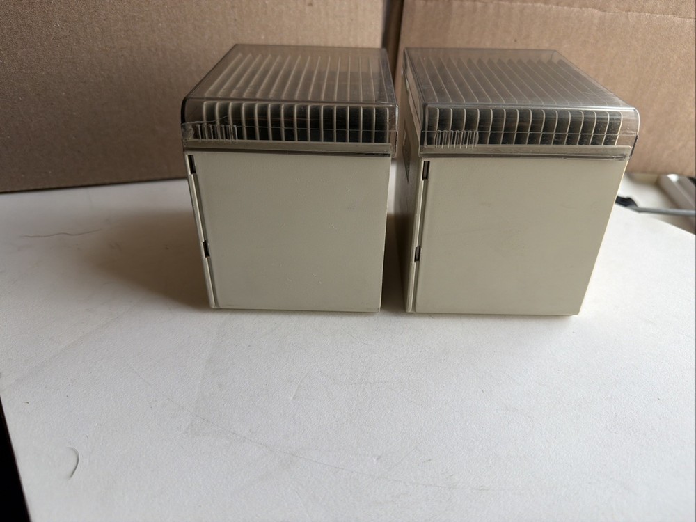 Two Fellowes STEP CUBE 3.5 Diskette File Storage Boxes One Has Damage See Pics