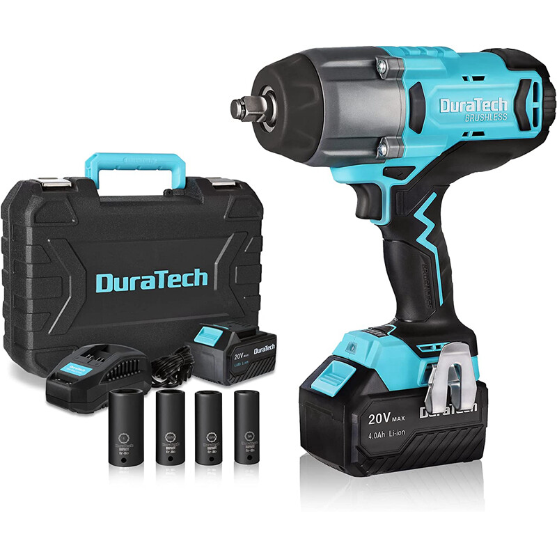 DURATECH 20V Cordless Impact Wrench Sets 1/2" Brushless Impact Driver 600 Ft-Lbs