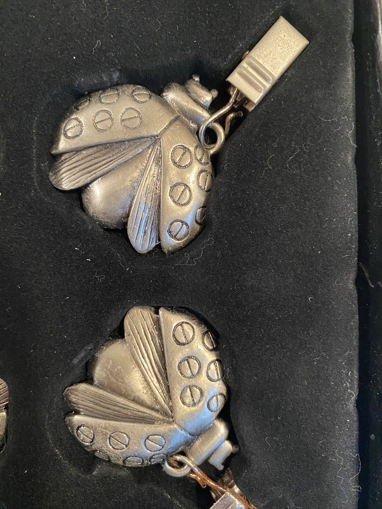 VINTAGE PEWTER TABLECLOTH LADYBUG WEIGHTS