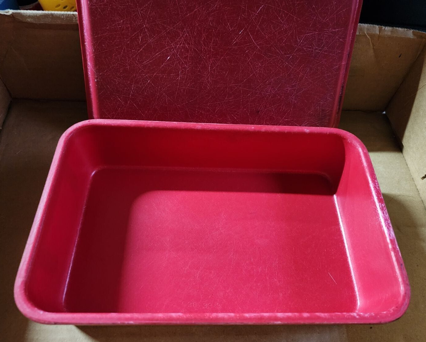 Molded Fiberglass Toteline Tray Storage Container With Lid RED 9in x 5.5in x 2in
