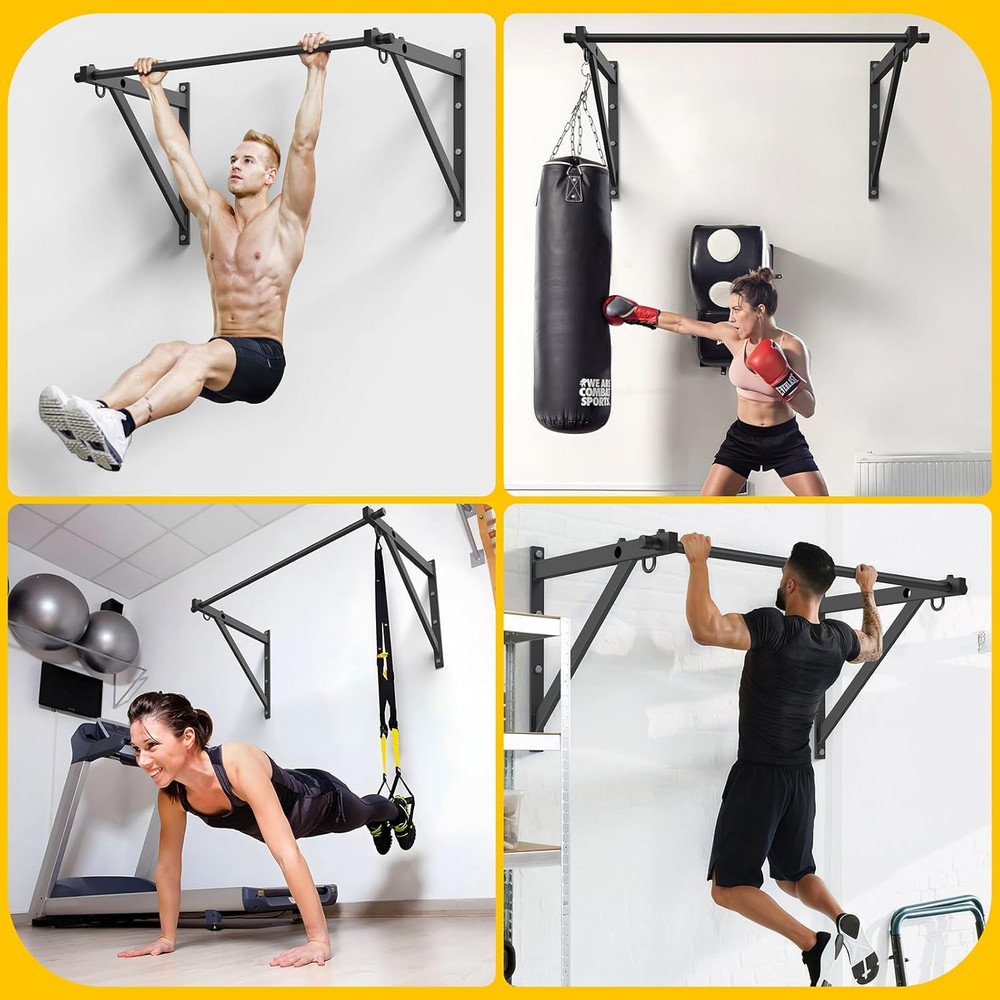 Wall Mounted Pull up Bar, Adjustable Depth 51" Chin up Bar, Strength Training Pu