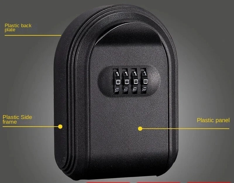 4-digit password combination key box, black ABS plastic wall mounted