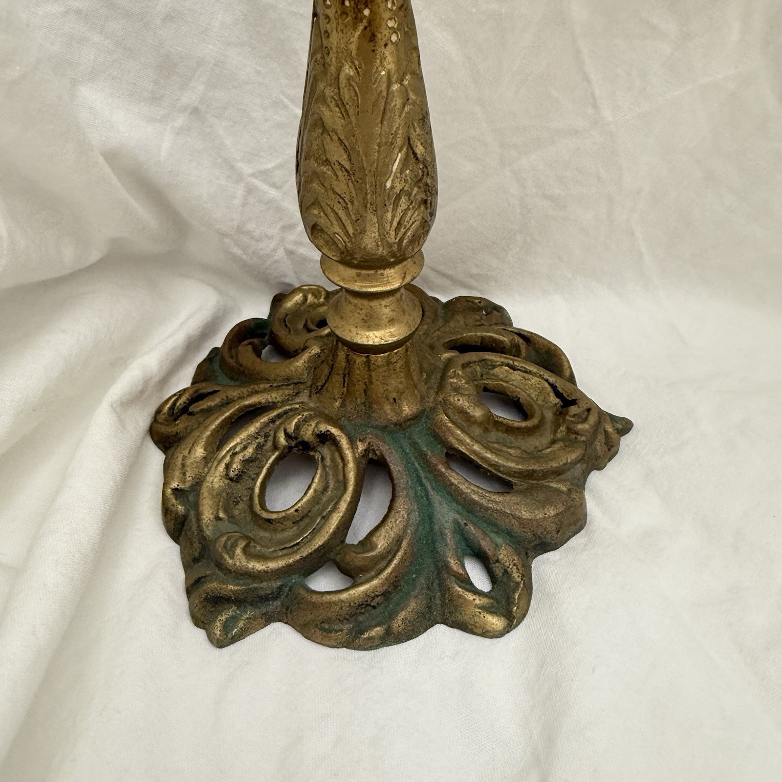 Vtg Triple Candelabra Ornate Floral Heavy Brass Candlesticks Candle Holders Pair