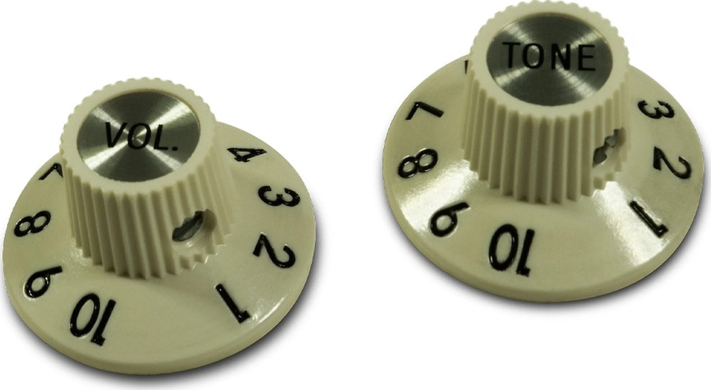 Kluson "Witch Hat" Volume and Tone Knob Set Solid Shaft Antique White