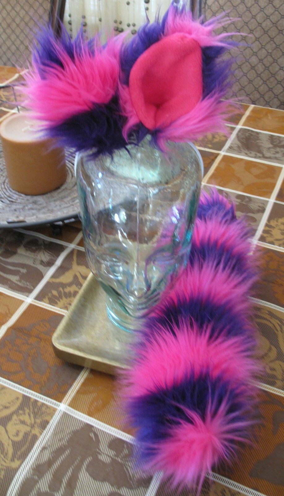 Cheshire Cat Pink/Purple Striped Luxury Shag Faux Fur Ears, Tails or Sets