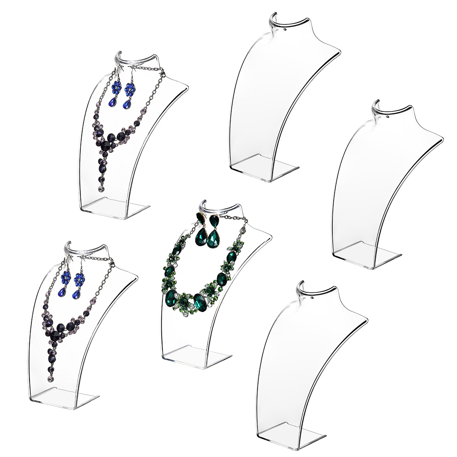Clear Acrylic Jewelry Stand, Necklace Bust and Earring Display Tower, Set of 6