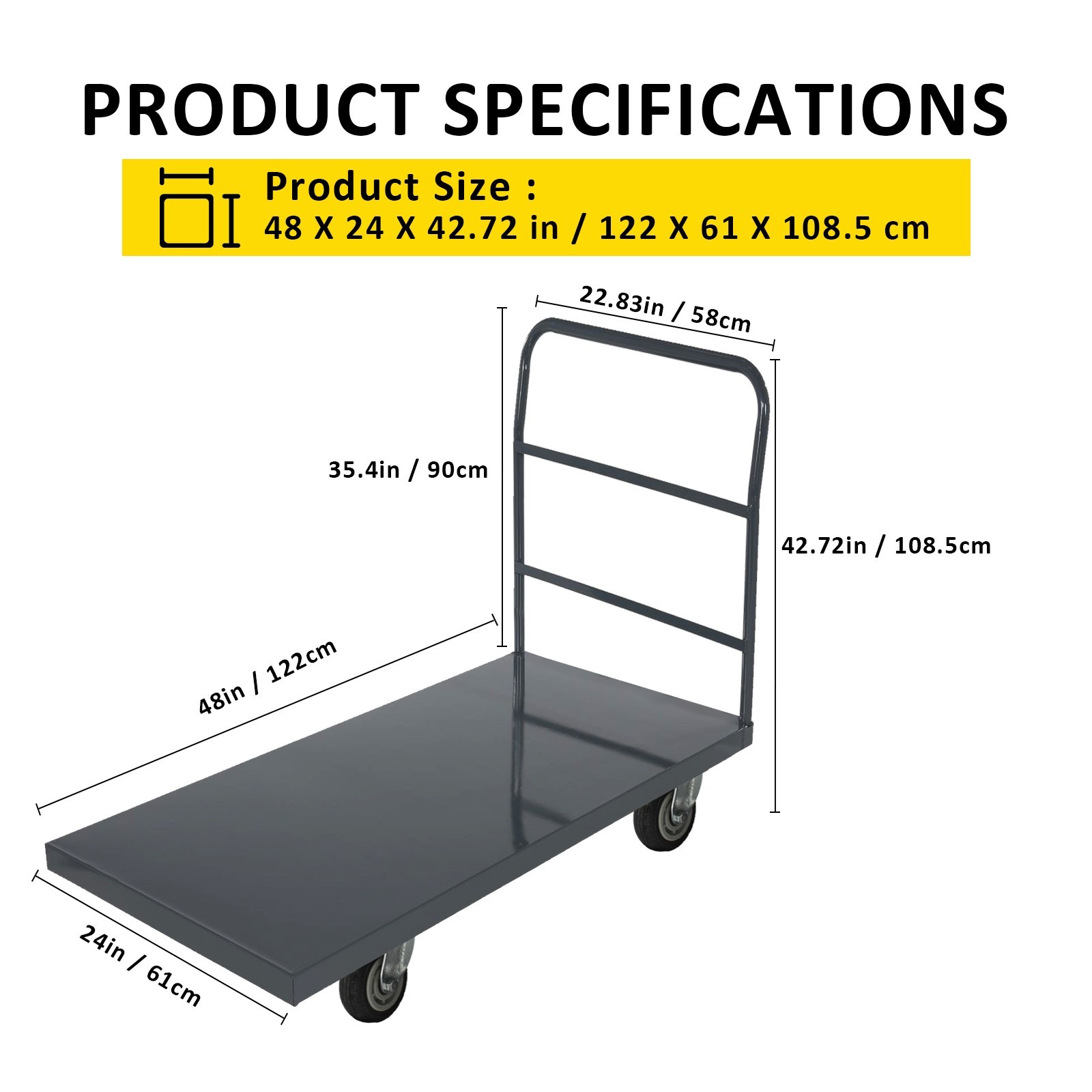 Mul-size Platform Truck Moving Flatbed Cart, 2000 LBS Push Dolly Rolling Flatbed