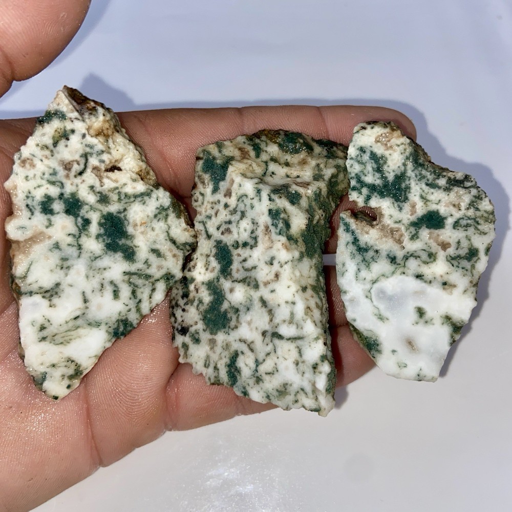 Green Moss Agate Rough 3 Pc 5 Oz