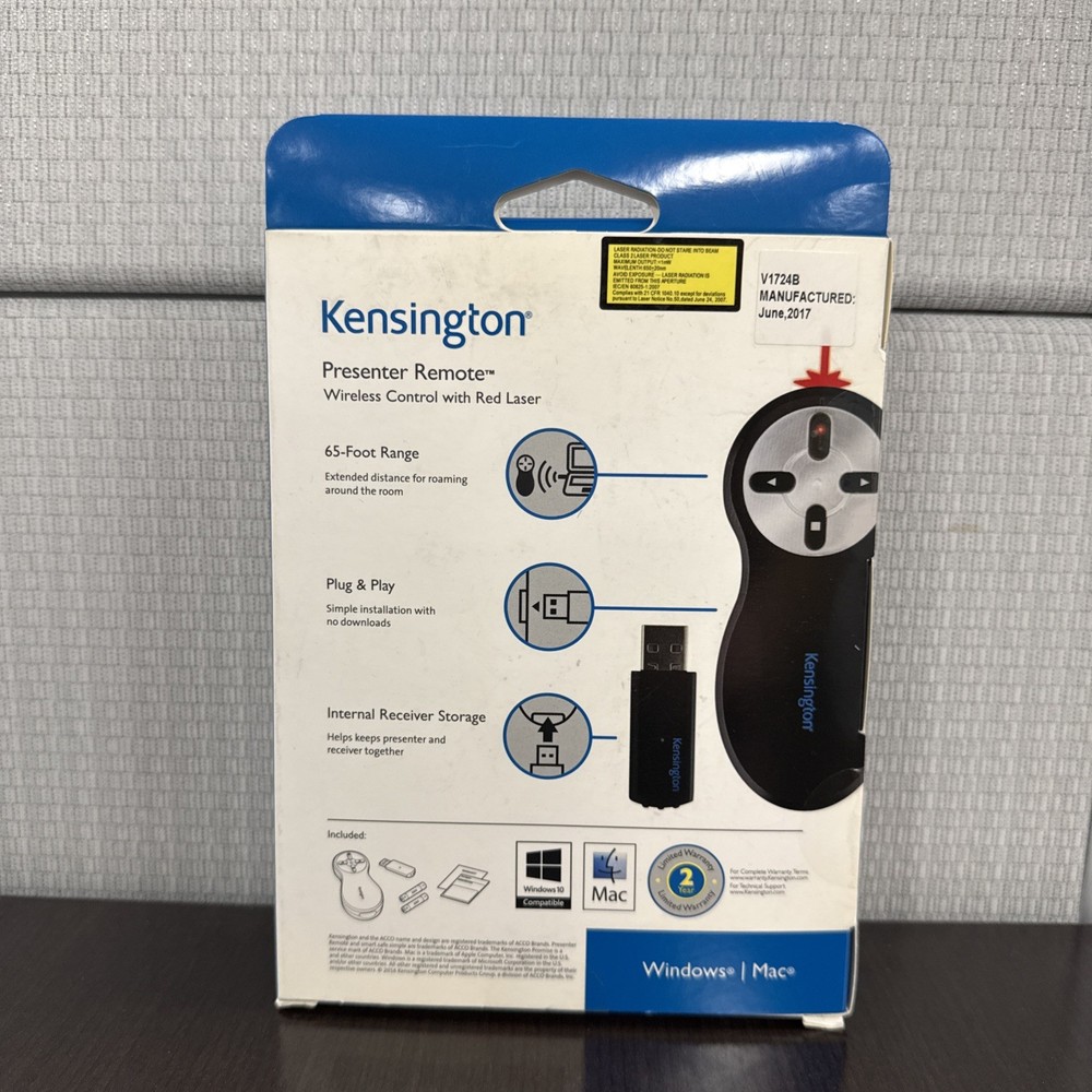 Kensington Wireless Presenter Red Laser Pointer Windows/Mac NEW (K33374USB)