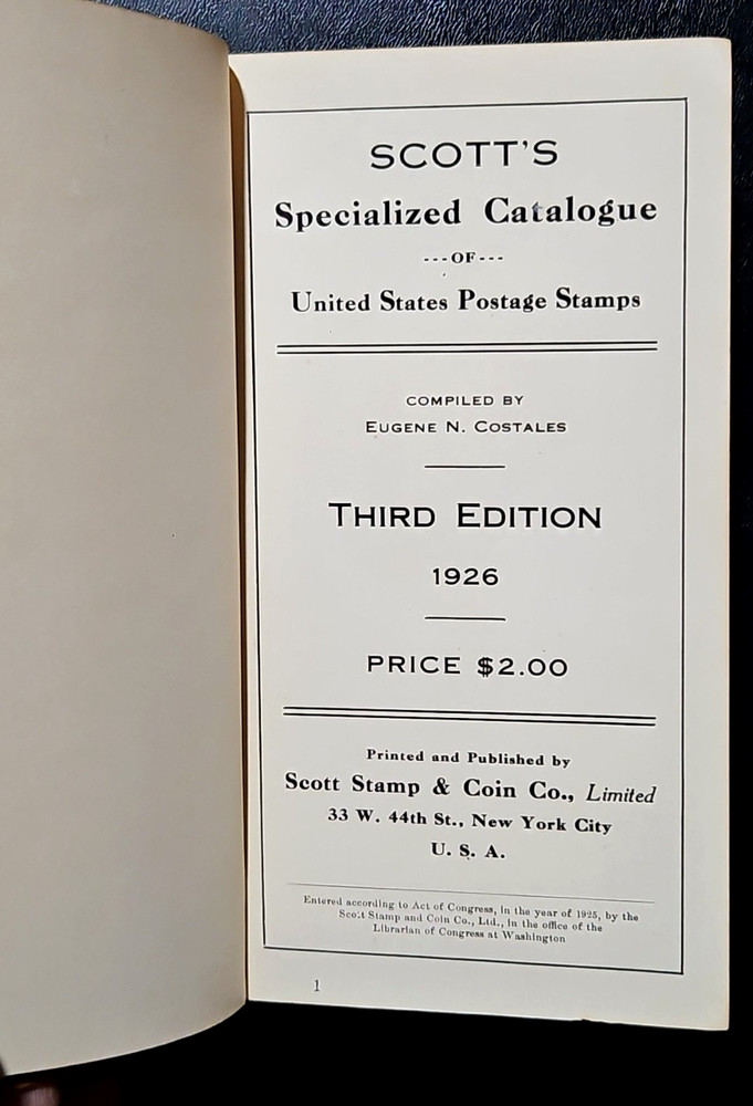Scott's Specialized Catalogue of United States Postage Stamps 3rd Edition 1926