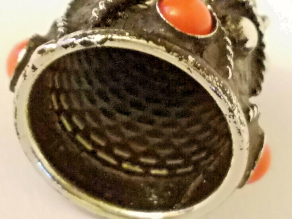 Unique black-silver thimble with coral