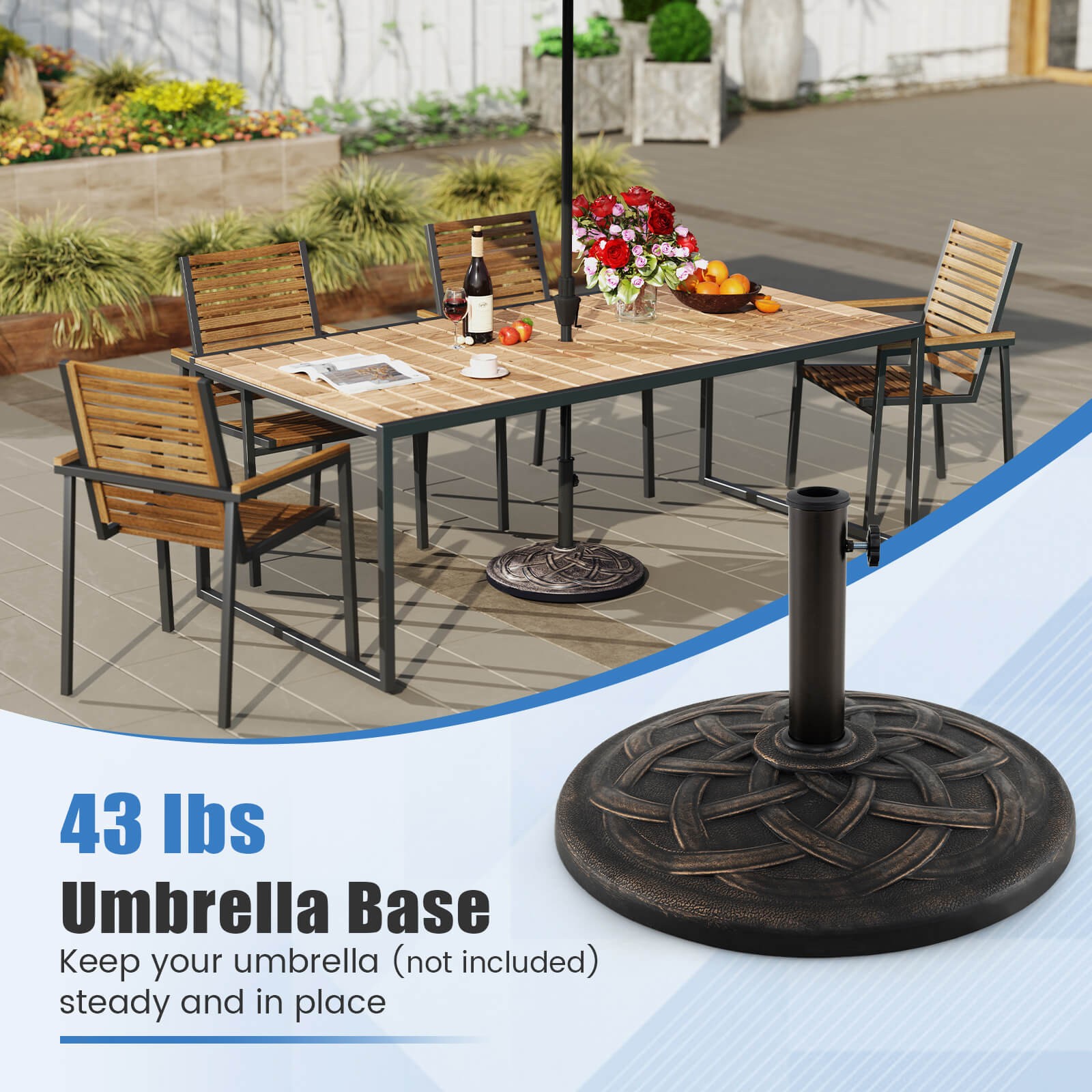 22" Round Umbrella Base Stand Market Patio Standing Outdoor Living Heavy Duty