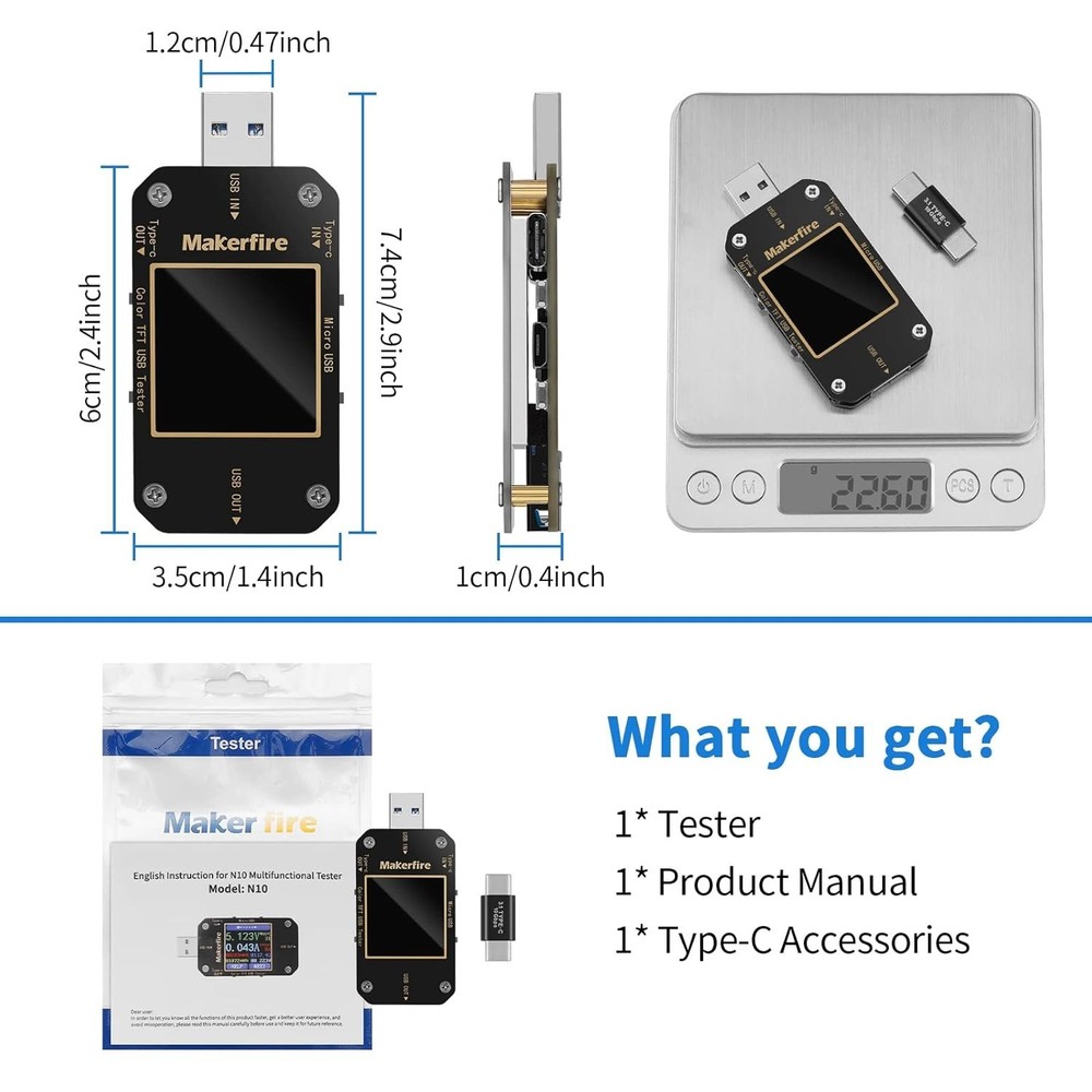 USB Multimeter USB Voltmeter Ammeter Load Tester USB Voltage Current PD Batte...