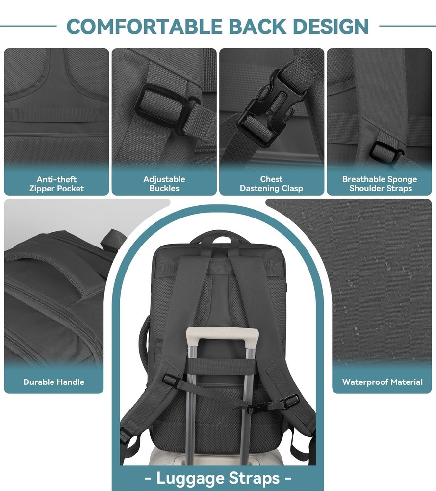 Travel Backpack, 50L Expandable Extra Large Laptop Backpack, Carry On Backpac...