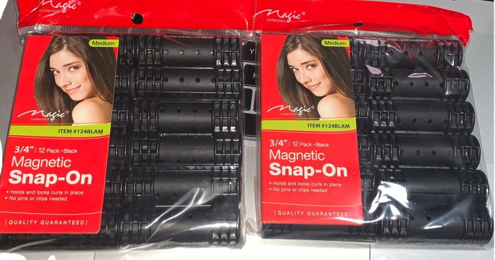 MAGIC COLLECTION MAGNETIC JUMBO ROLLERS 3/4” 2/ 12PACK BLACK - Total 24 roller