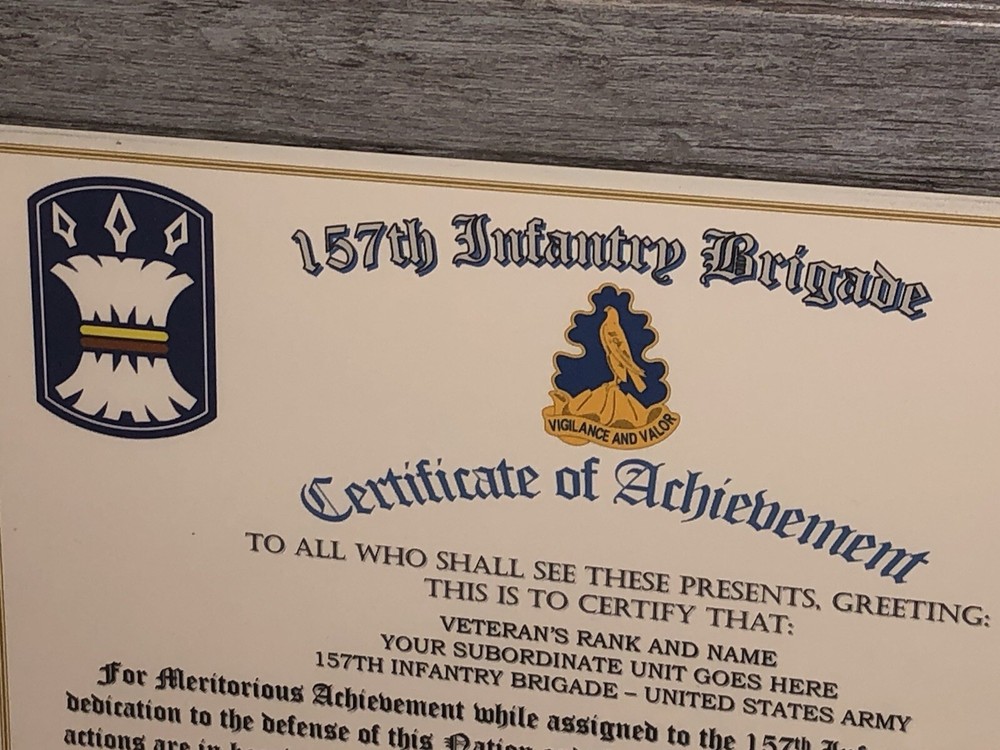 157TH INFANTRY BRIGADE - COA / (COMMEMORATIVE CERTIFICATE)