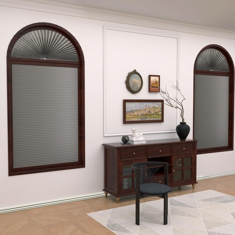 Zipcase 2 Pack Arch Window Shade, Light Filtering Fabric 2 Pack, Grey