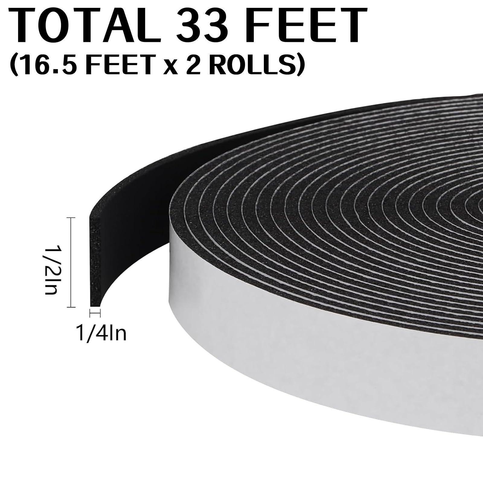 Foam Insulation Tape Self Adhesive, 1/2In X 1/4In X 33Ft Weather Stripping for D