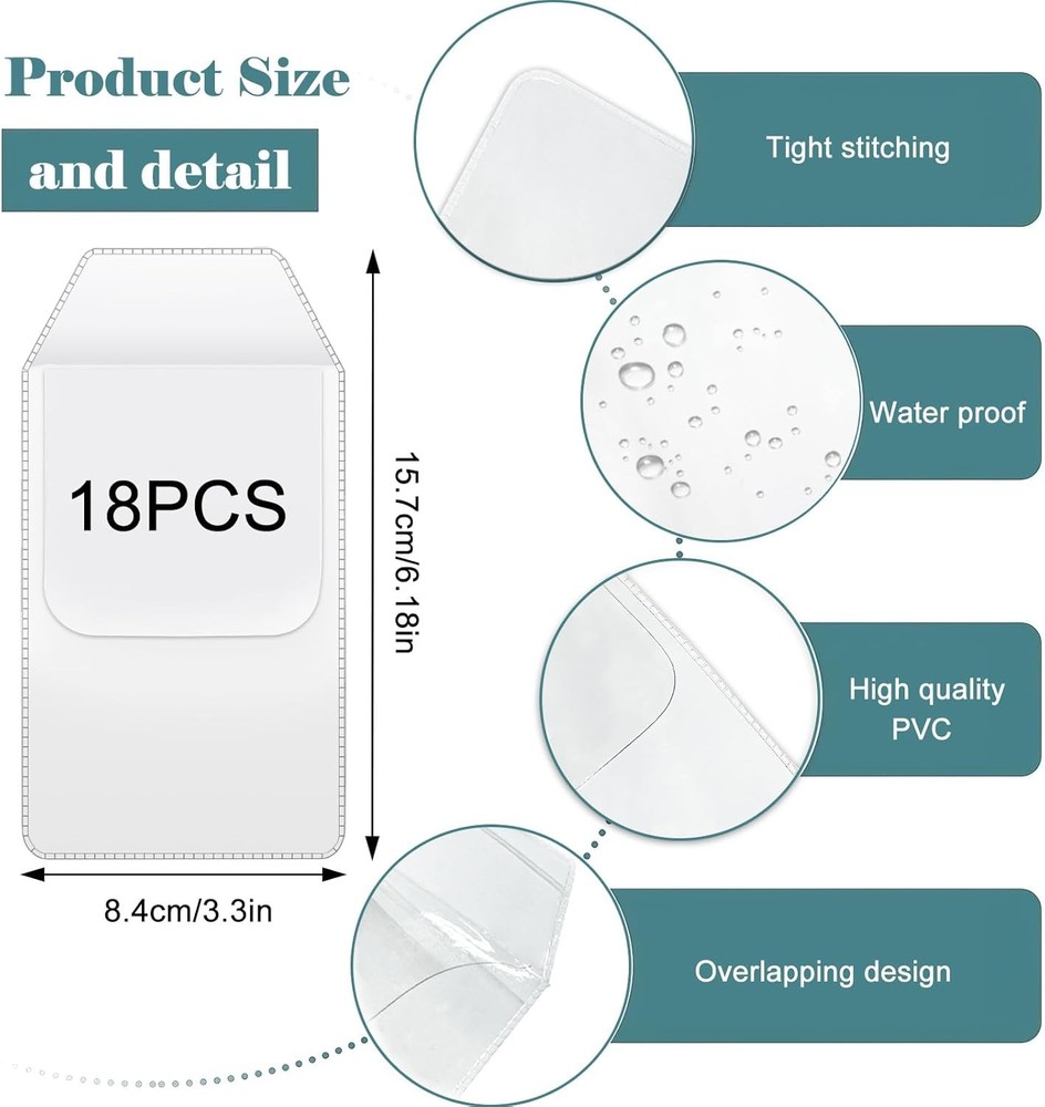 18 Pcs Transparent Pocket Protector, Plastic Pen Holder Clear