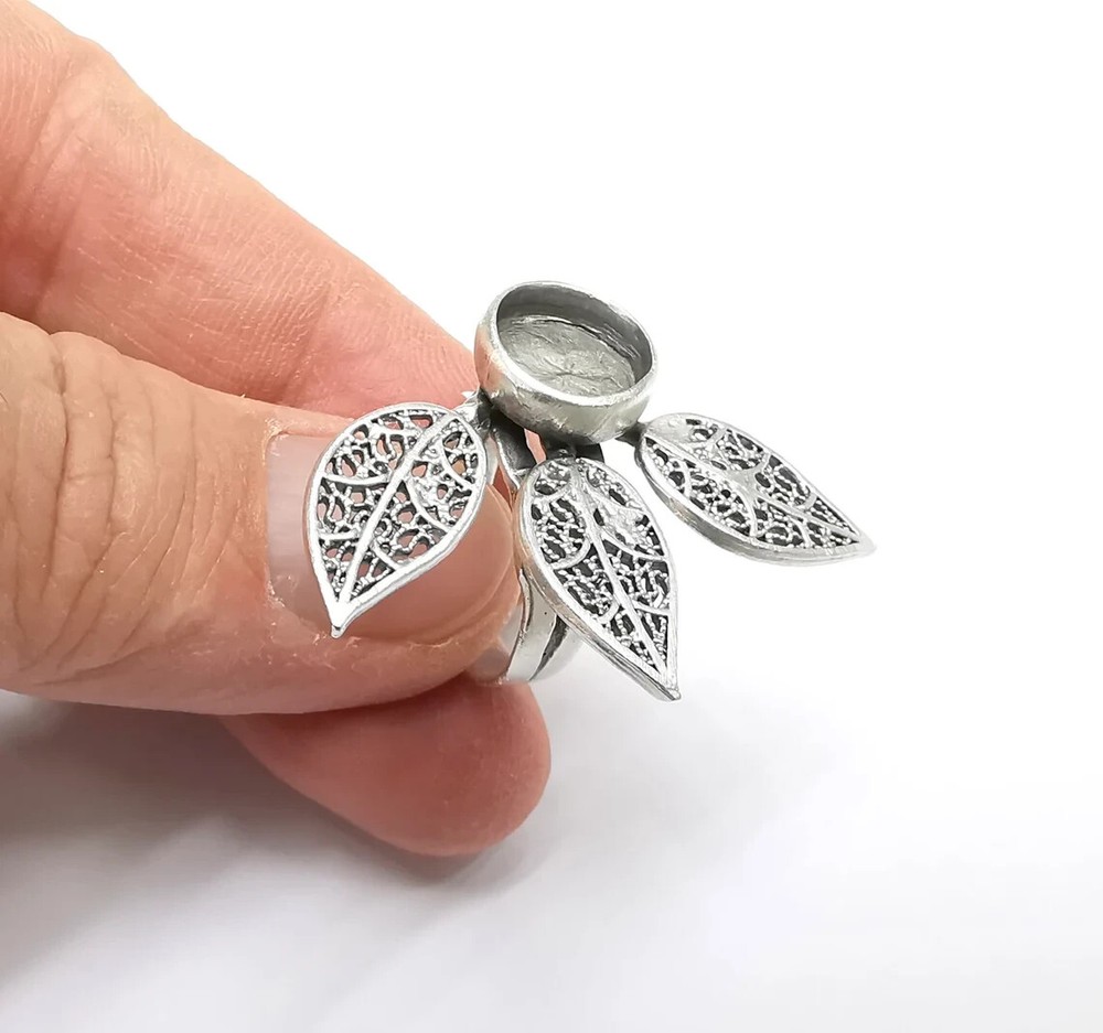 Leaf Ring Setting Blank Cabochon Mounting Adjustable Resin Base Bezel Mosaic