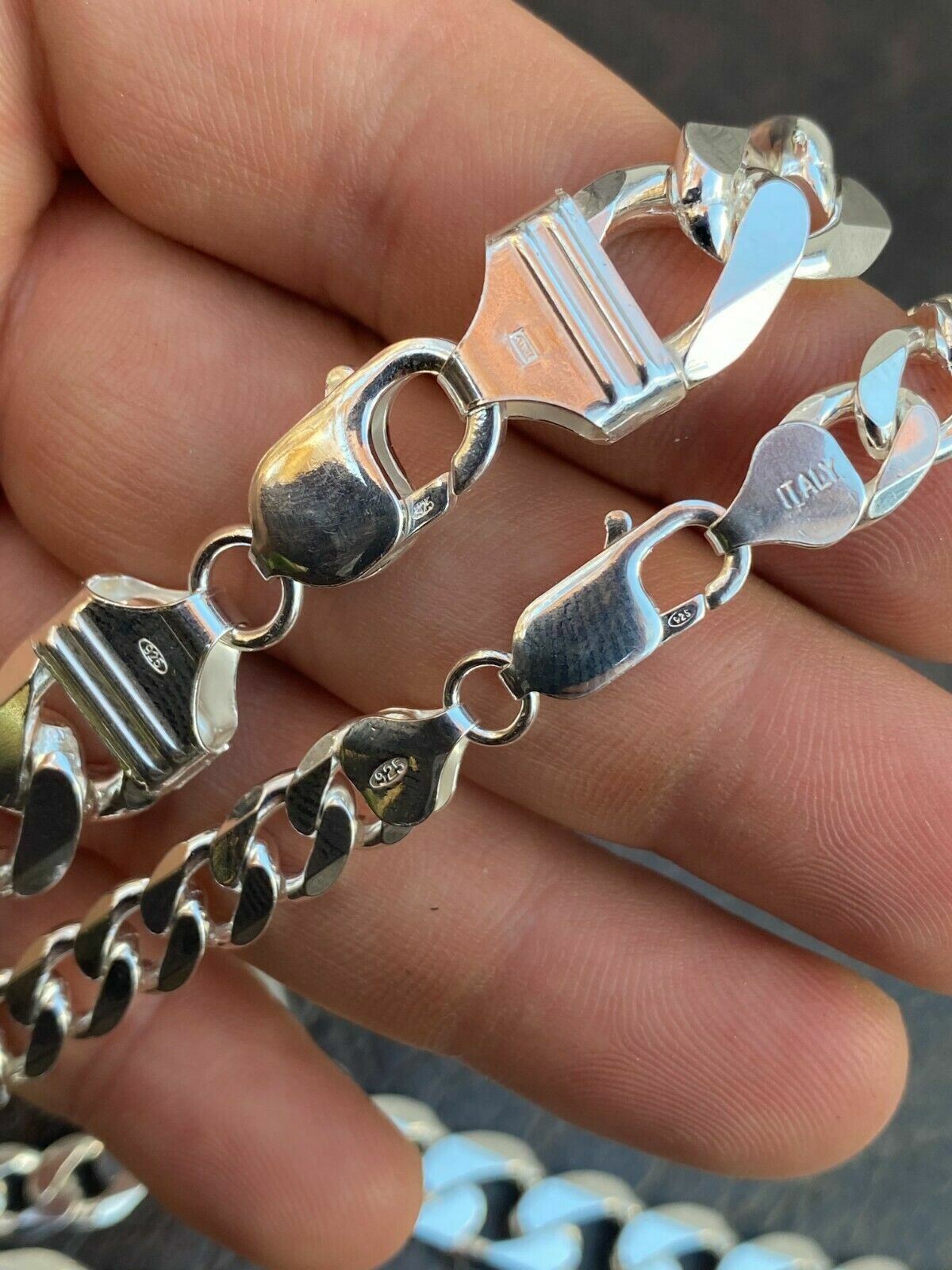 Real Solid 925 Sterling Silver Miami Cuban Chain Necklace Or Bracelet ITALY Curb