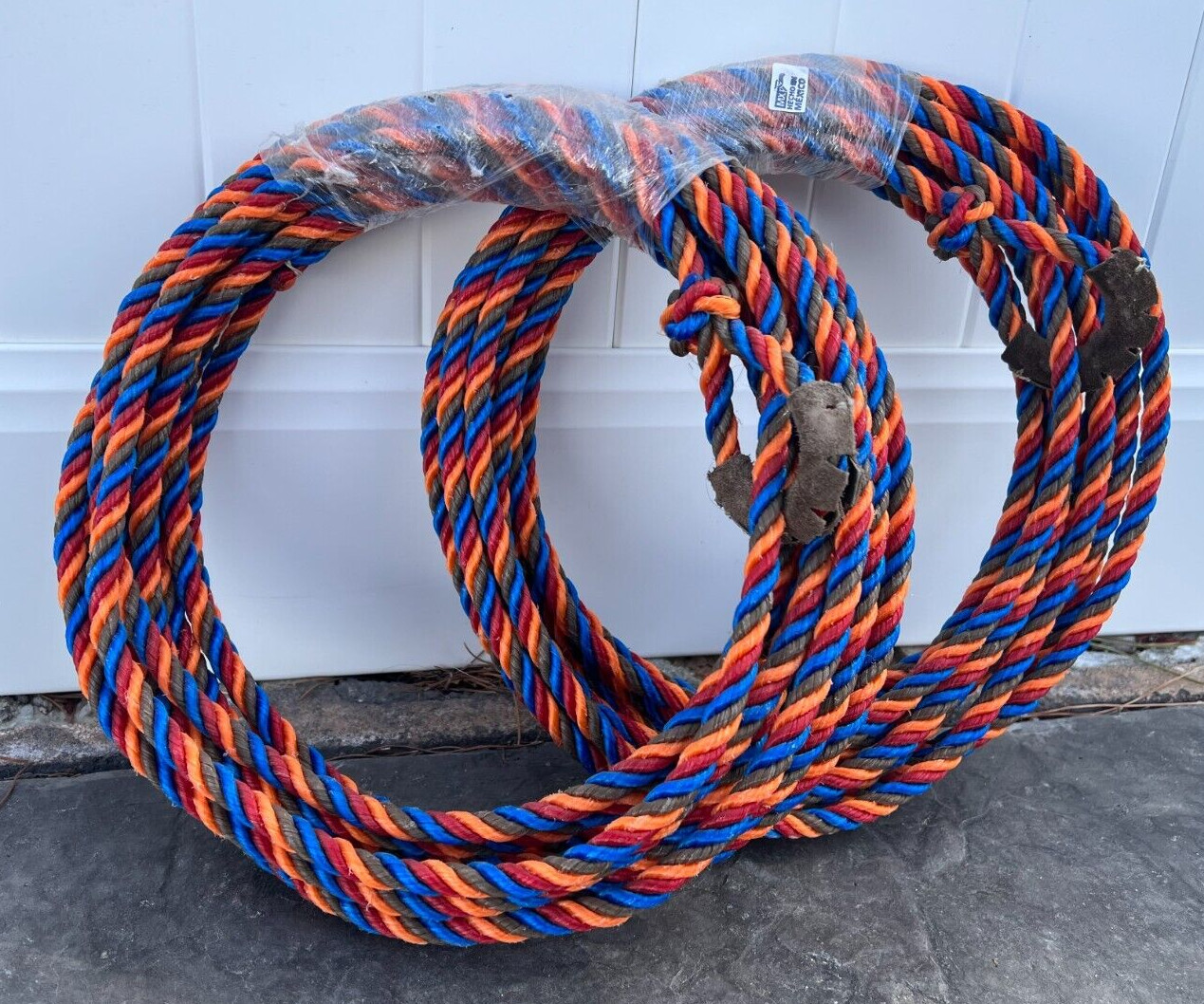 BLUE AND ORANGE WESTERN RODEO POLY NYLON ROPE, SOGA CHARRA, NYLON COWBOY LASSO