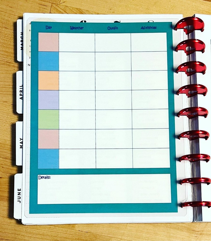 Packing List Two Sided Dashboard Insert for use with Classic Happy Planner