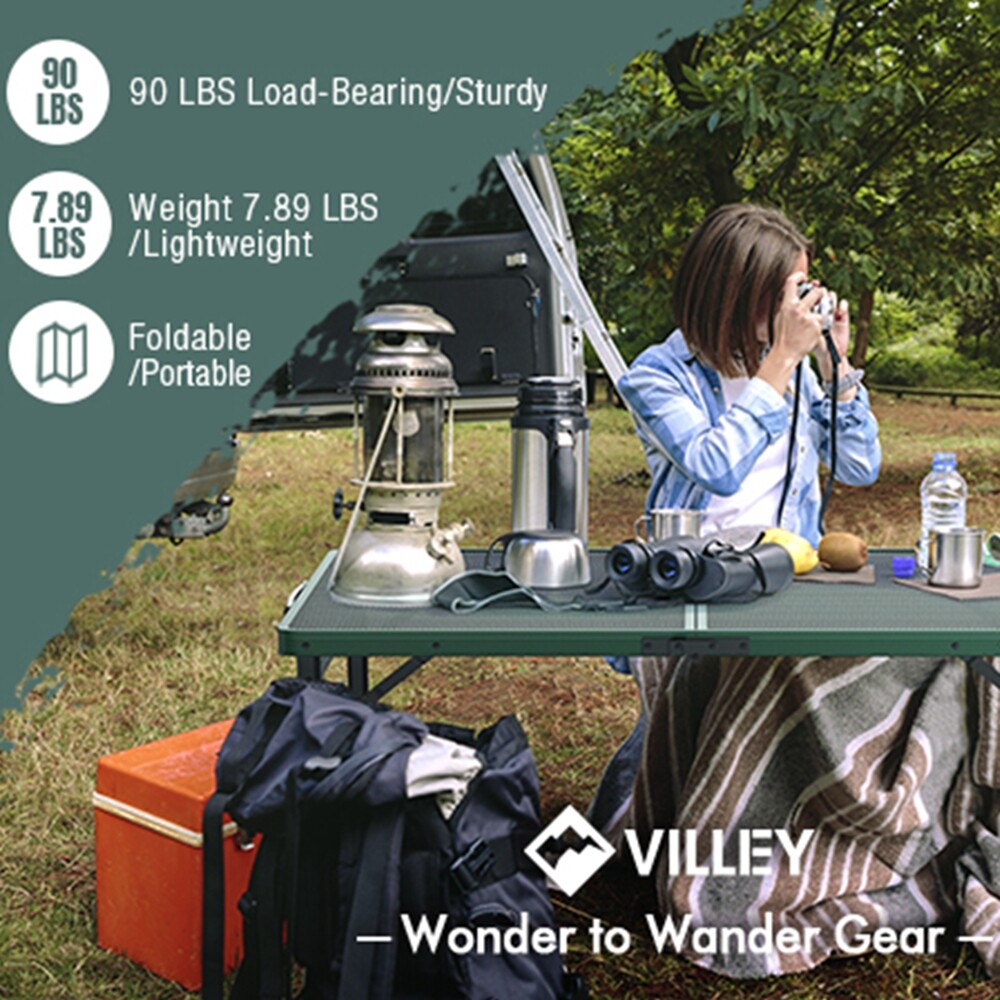 VILLEY 3-ft Portable Camping Table Grill Folding Table Lightweight Camping Table