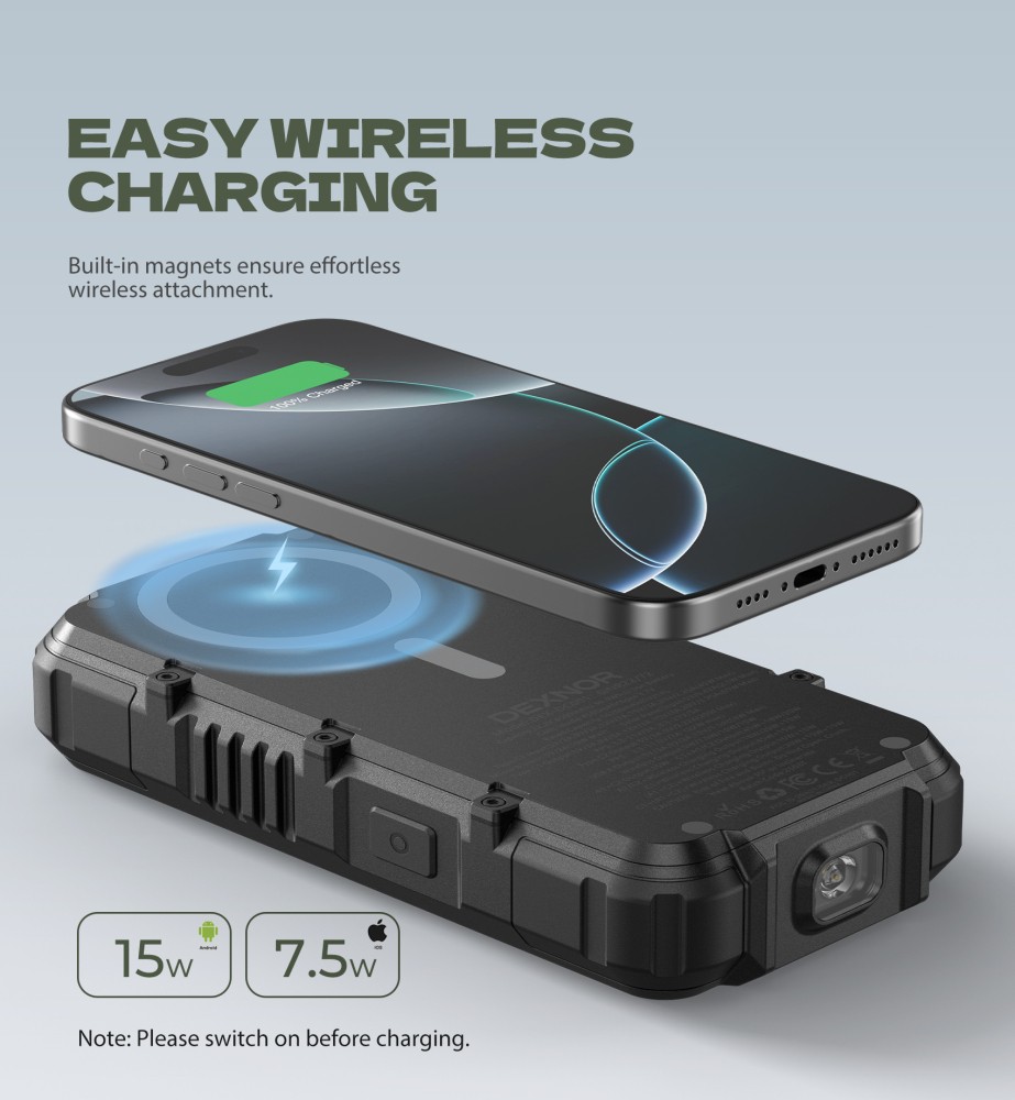 DEXNOR Solar Charger Power Bank 27,000mAh Battery Portable Wireless Chargers