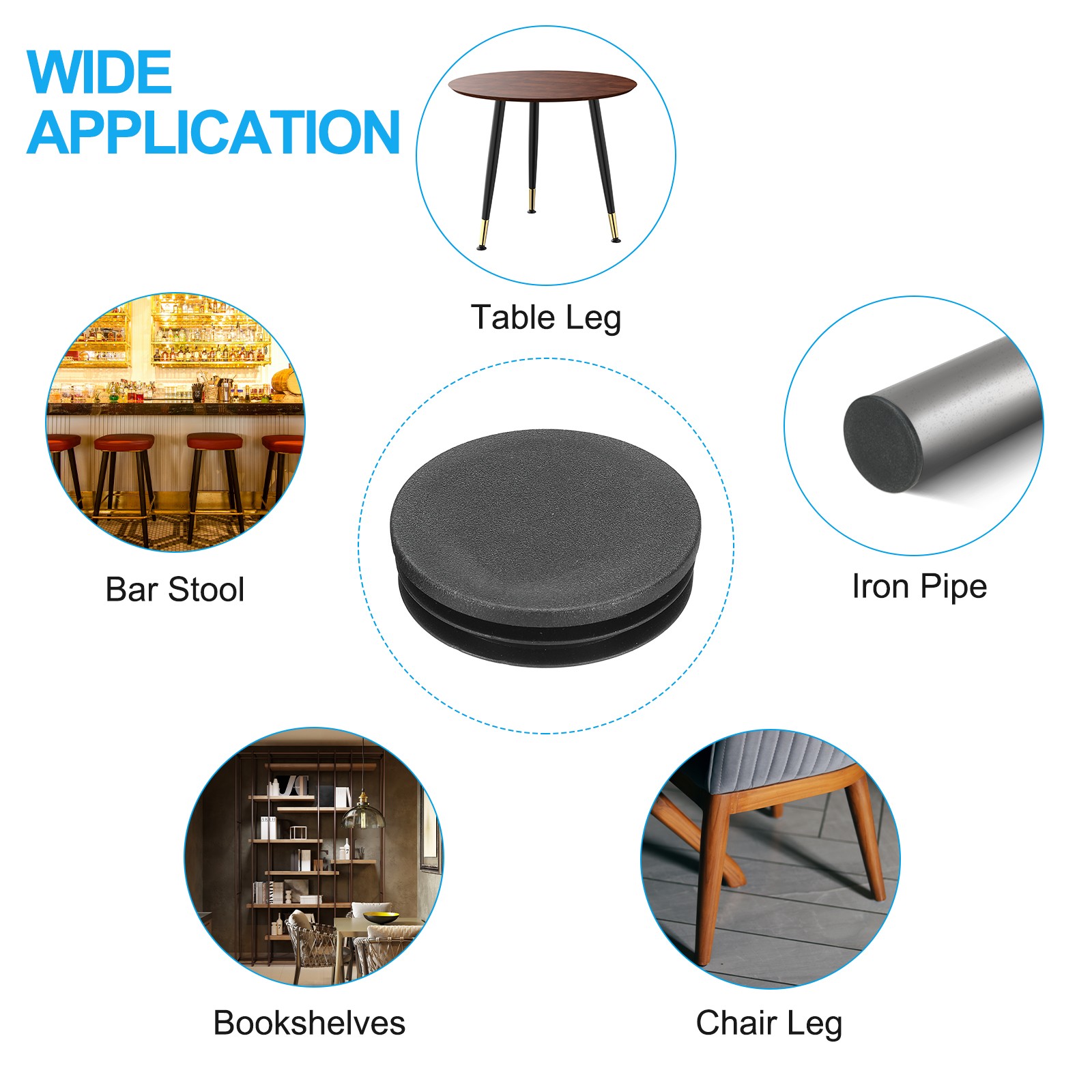 24Pcs 1.88" Plastic Tubing End Caps Round Hole Plug Insert Black