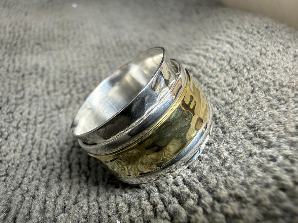 Solid 925 Sterling Silver with Brass Two Tone Fidget Spinner Worry Handmade Ring