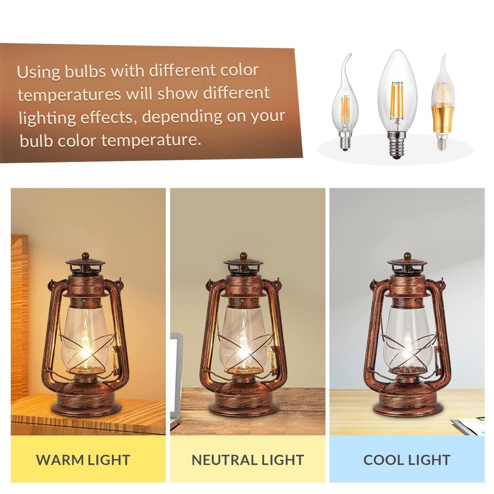 Rustic Lantern Table Lamp Plug-in Old Fashioned Night Light Perfect for Bedro...