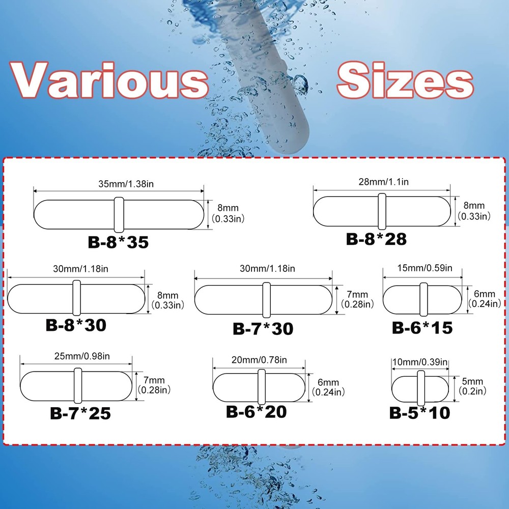 Magnetic Stir Bar Set, Lab Type-B Mixed Size PTFE B-Type Mixed, White