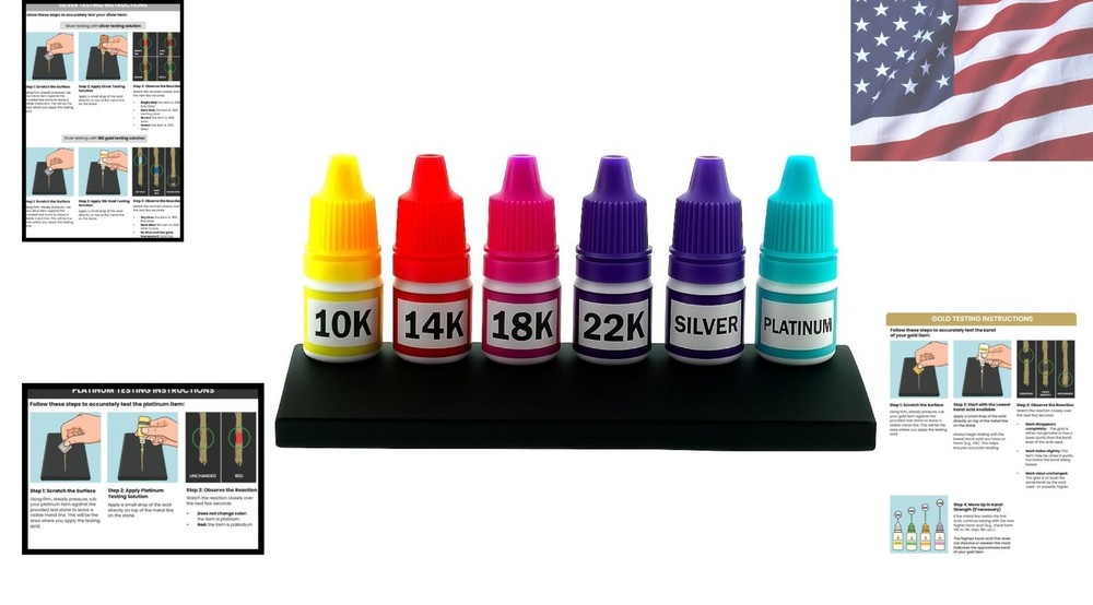 Professional Gold, Silver & Platinum Testing Kit with Illustrated Instructions