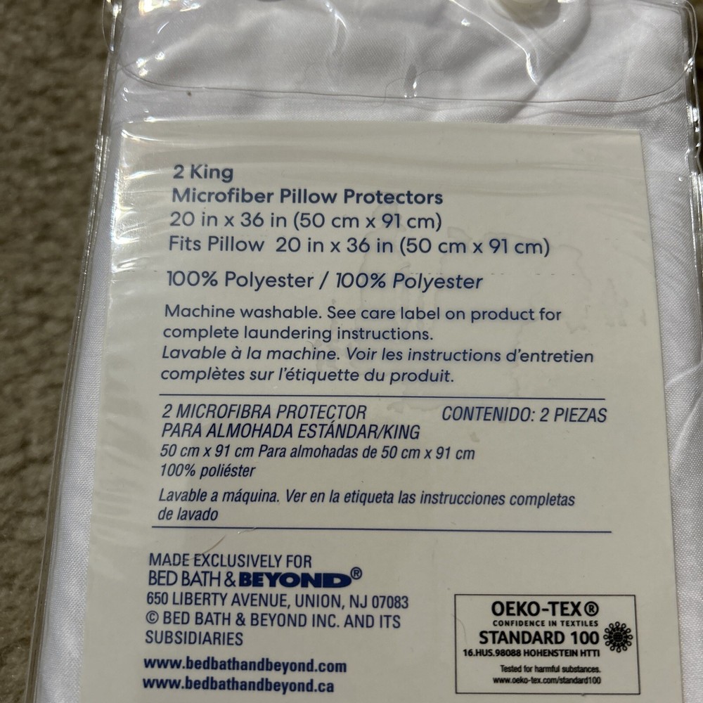 Simply Essential (2) Microfiber Zippered Pillow Protector - King - New