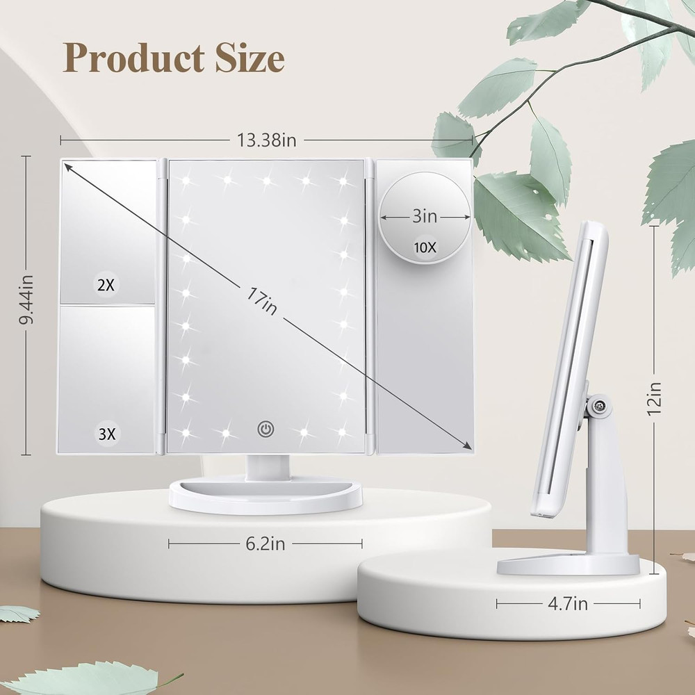 Makeup Mirror, Vanity Mirror with Lights, 2X/3X/10X Magnification, Touch Control
