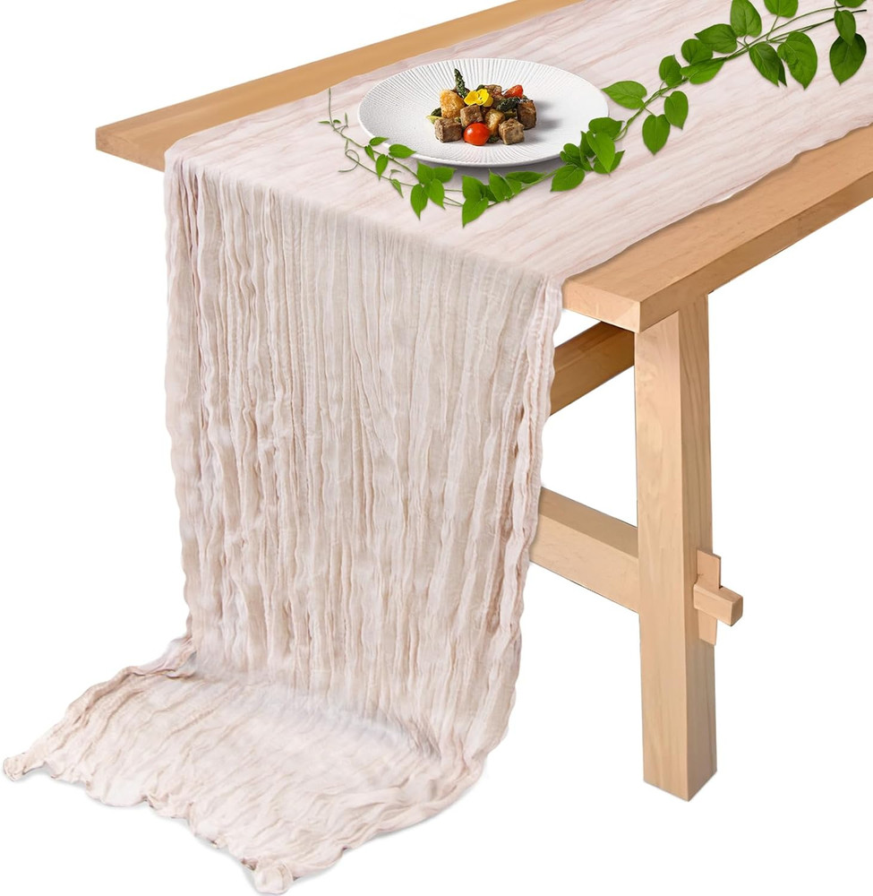 Easter Cheesecloth Table Runner - Grayish Pink Spring Boho Table Cloth for Brida