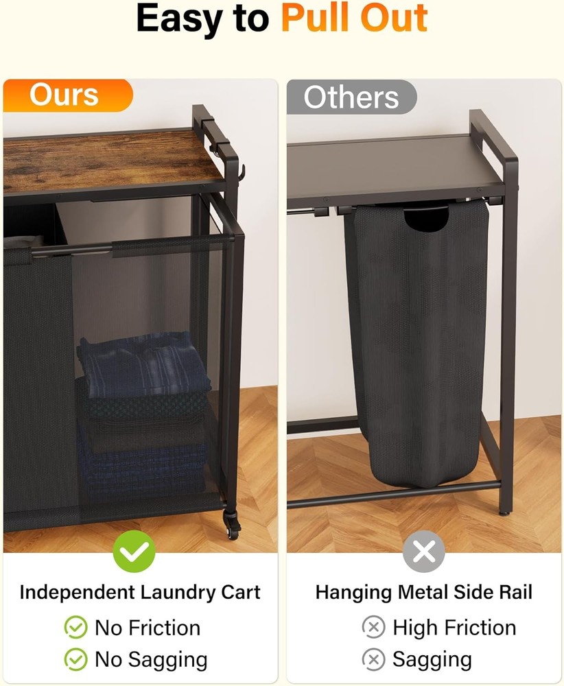 Laundry Hamper Sorter 2 Section 103L Rolling Laundry Basket Organizer W/ Wheels