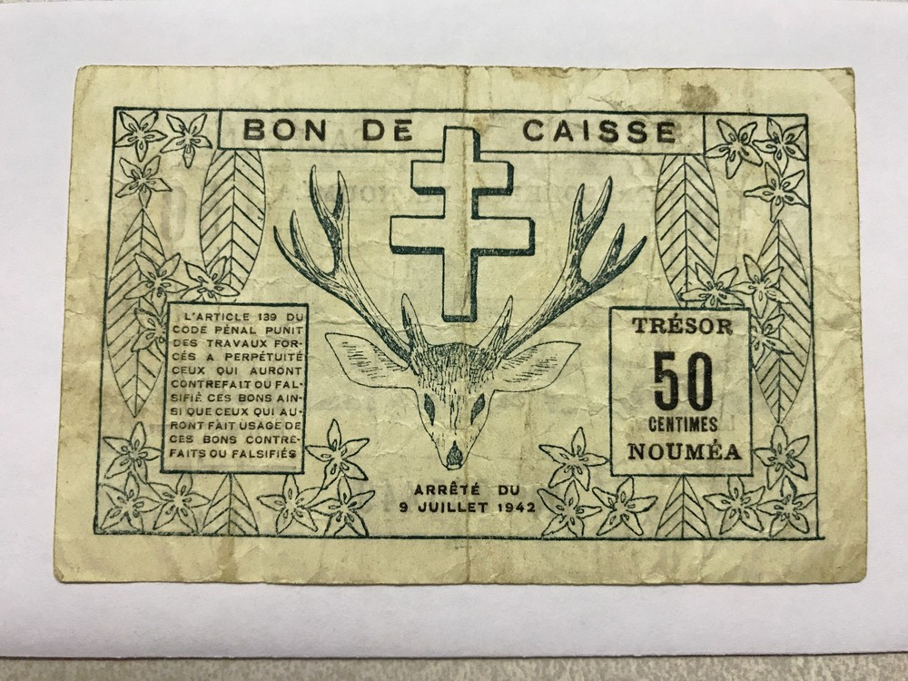 1942 Caledonia 50 Centimes Fine #6587