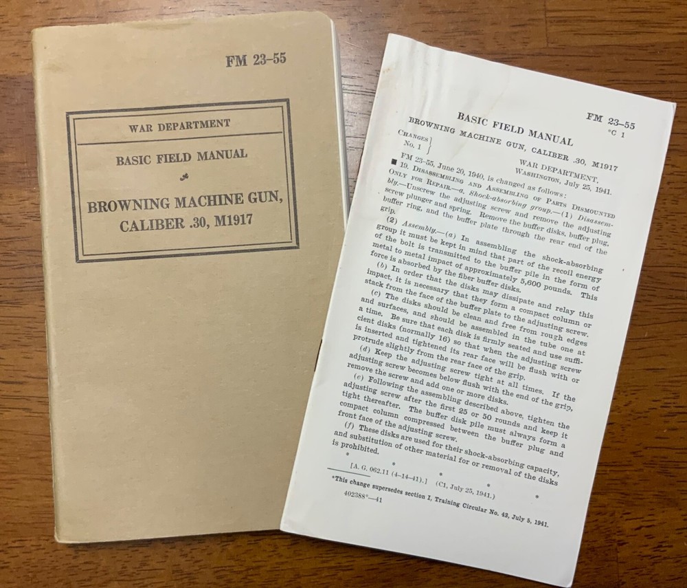 WWII Era Basic Manual Browning Machine Gun Caliber .30, M1917 Book