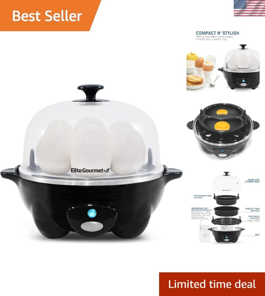Compact and Versatile Egg Cooker: 7 Egg Capacity with Timer & 16 Recipe Booklet