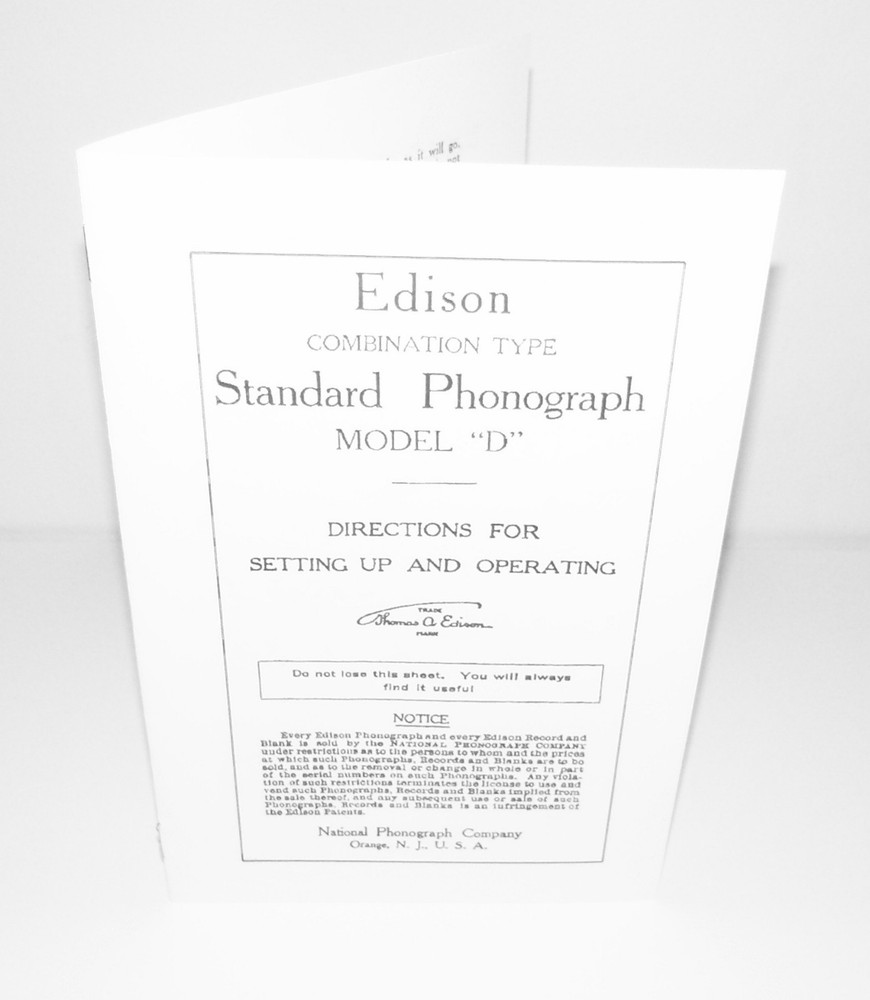 Edison Standard Phonograph Model D Instruction Manual