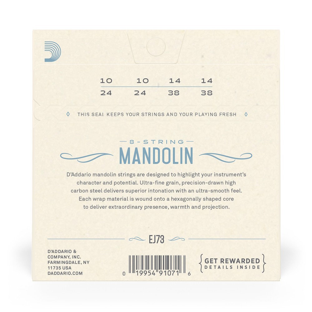 D'Addario EJ73 Phosphor Bronze Mandolin Strings, Light Gauge, 10-38