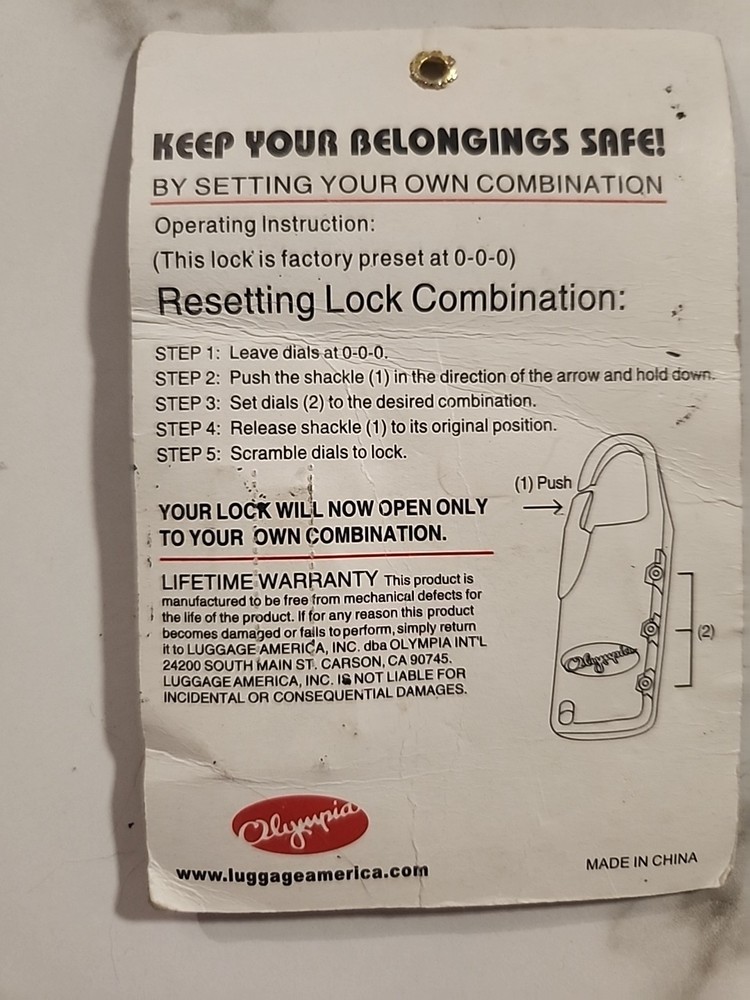 Olympia Sealed 3 Dial Combination Lock Luggage Security