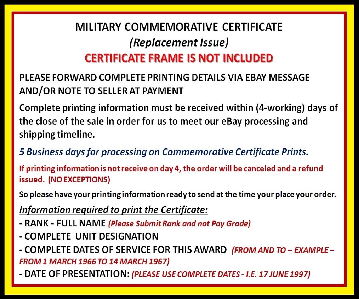 PHILIPPINE CAMPAIGN (ARMY) COMMEMORATIVE MEDAL CERTIFICATE ~ W/PRINTING TYPE-1