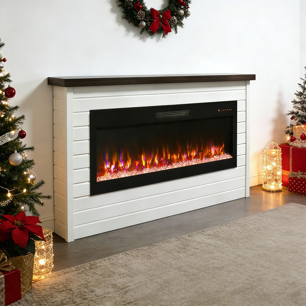 1400W Electric Fireplace Insert with Mantel, Remote & Timer