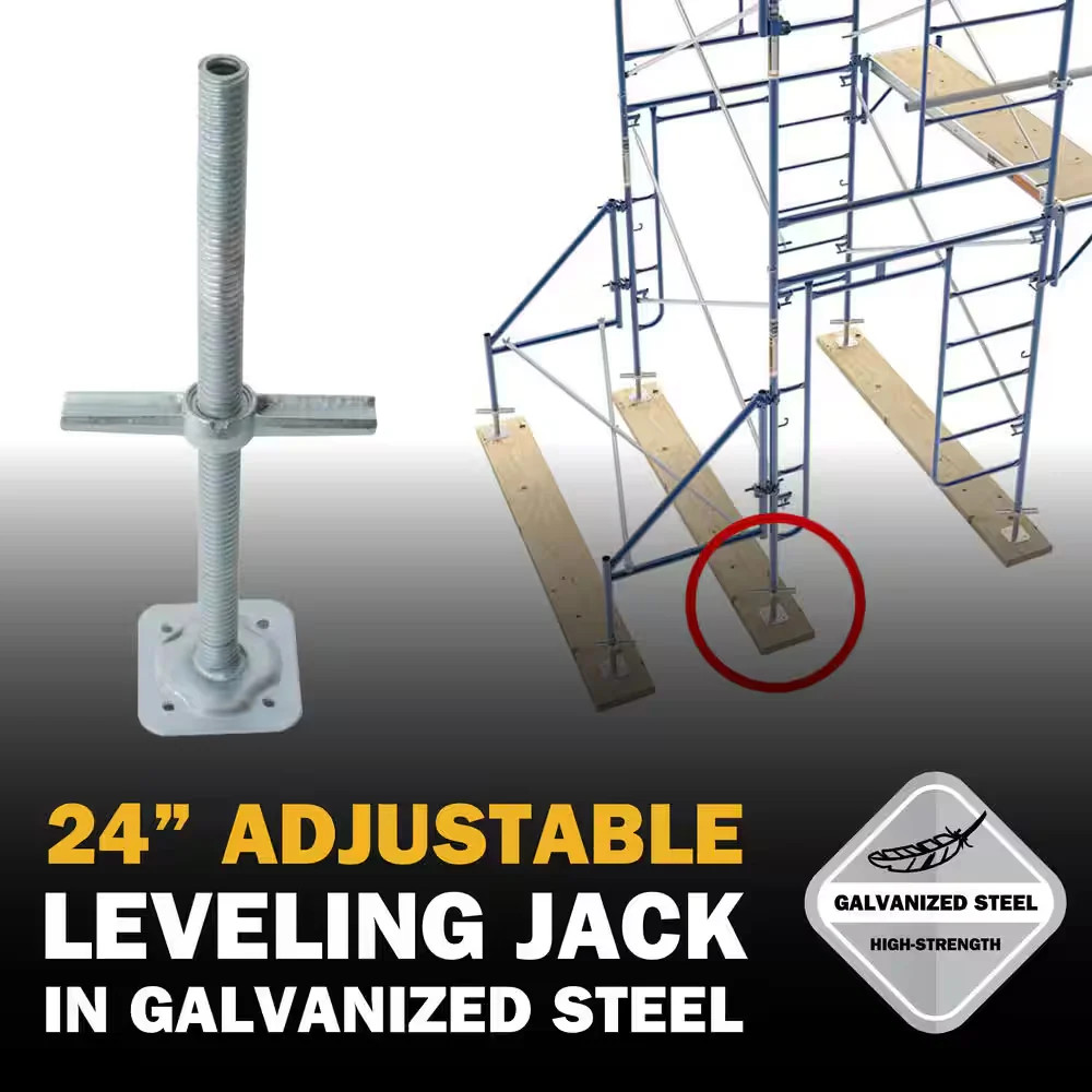 24 in Galvanized Adjustable Scaffold Leveling Jacks w/ Base Plate Wing Nut