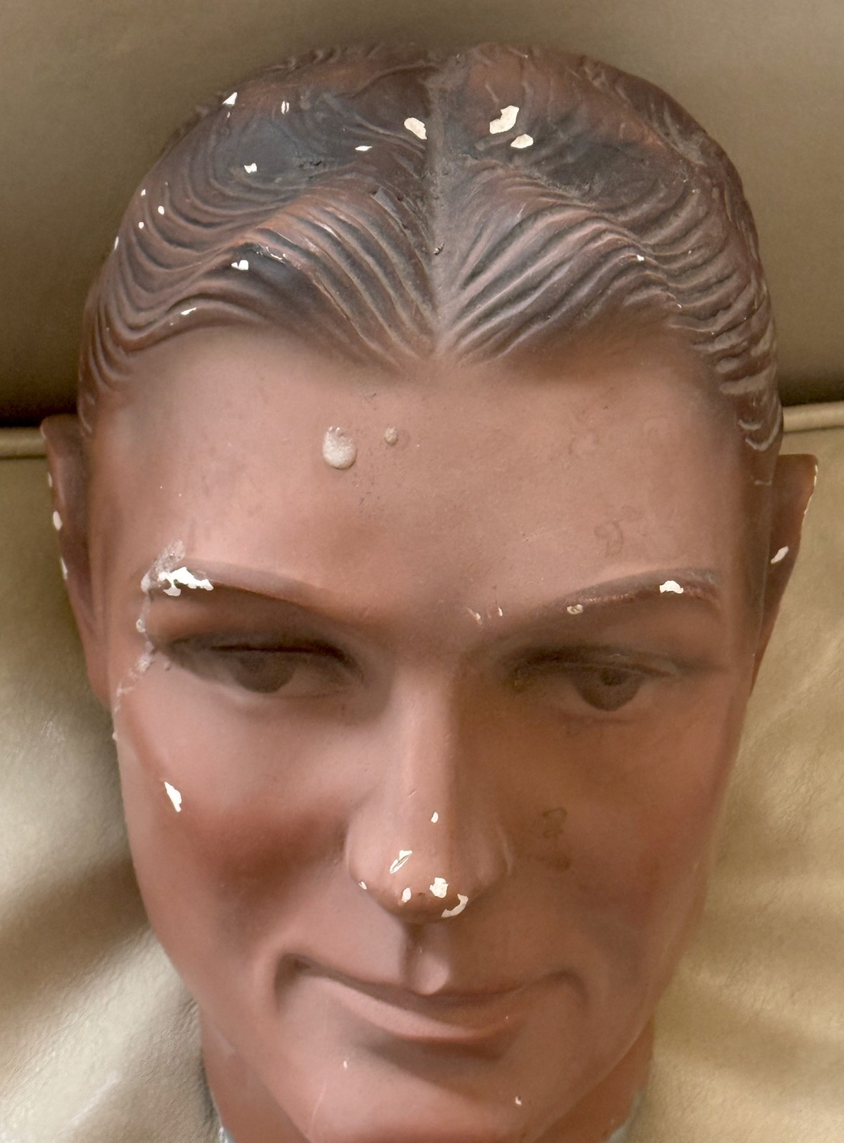 Very Vintage Male Mannequin Head / Silvestri Hollywood / Plaster Head & Tin Neck