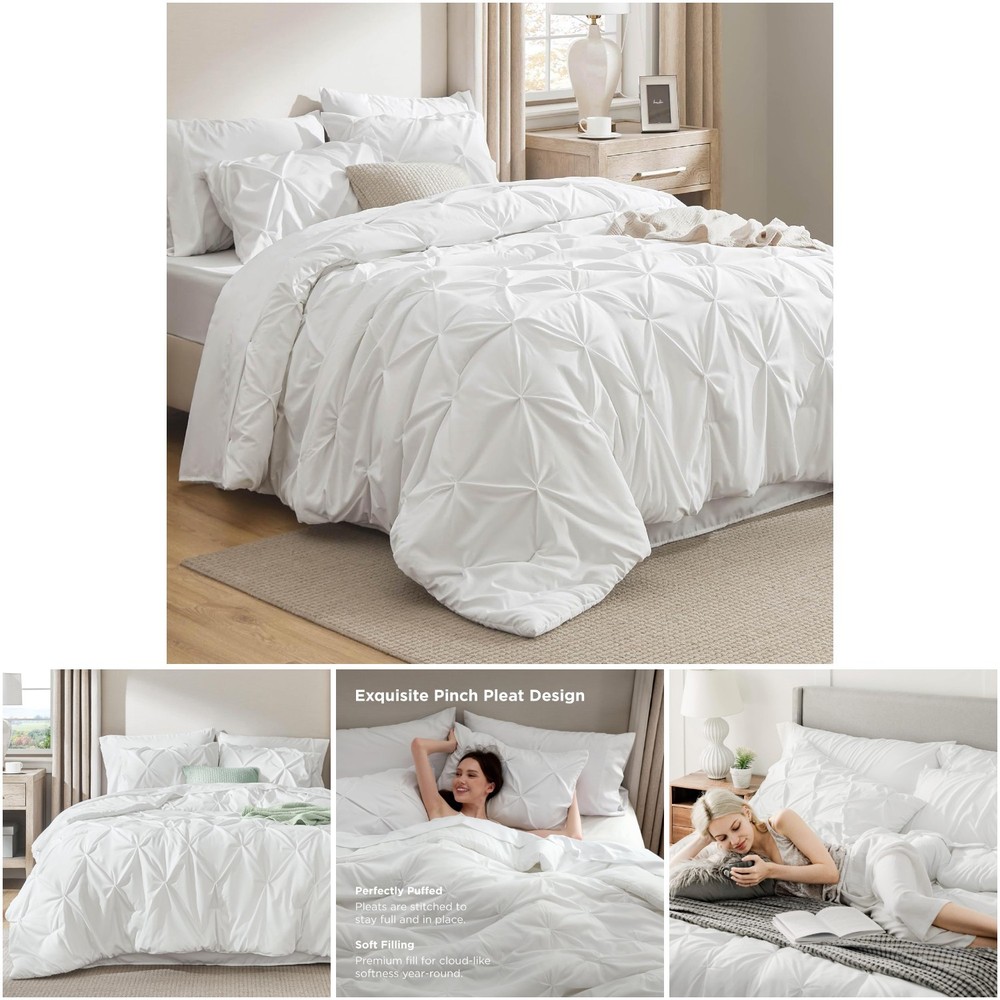 Full Size Comforter Sets 7 Pieces White Bedding Sheets Pillowcases